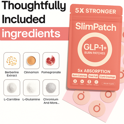SlimPatch GLP-1+ | 5X Stronger Formula | 12 Hour Extended Hunger Support | Berberine, Pomegranate, Green Tea, L-Glutamine | New & Improved Kind of GLP-1 Patches | 30 Count